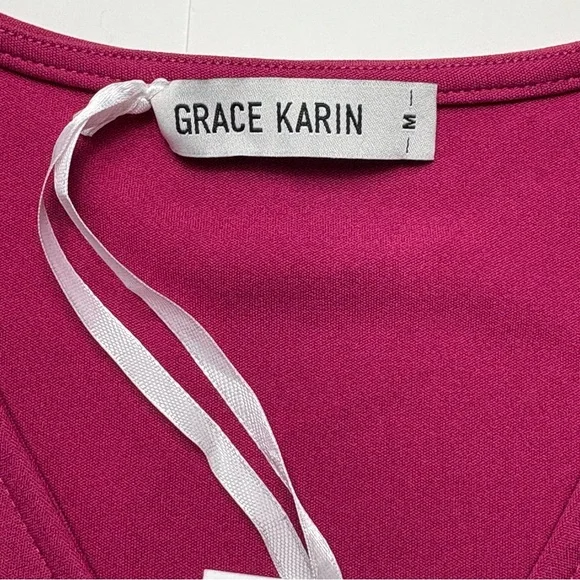 NWT GRACE KARIN Berry Pink Faux Wrap Blouse with Chiffon Split Sleeves M - Picture 9 of 12